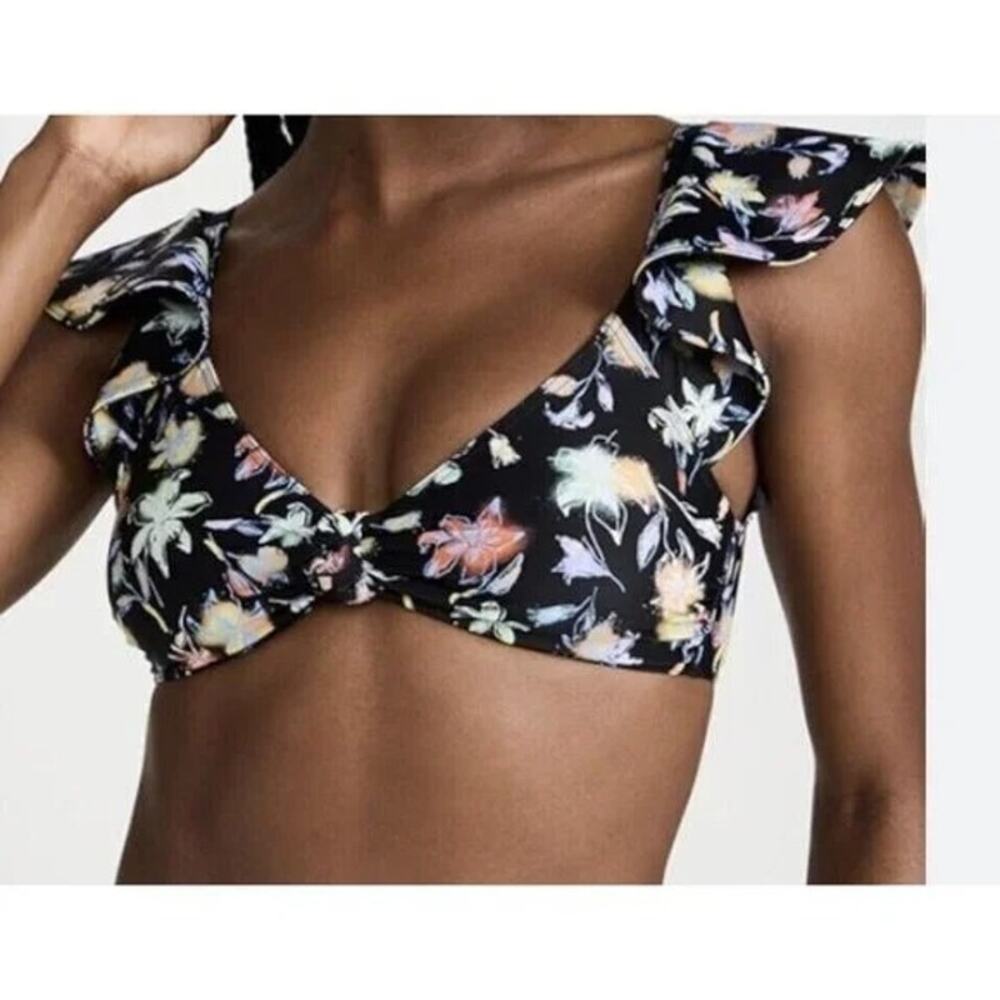 NWT Tanya Taylor Orelia Lily Haze Flutter Sleeves Bikini Top M Multicolor Black